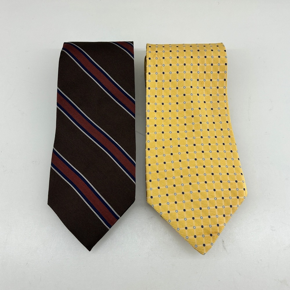 Brooks Brothers Tie Lot Mens Pure Silk Necktie Pair Dress Formal Yellow Brown